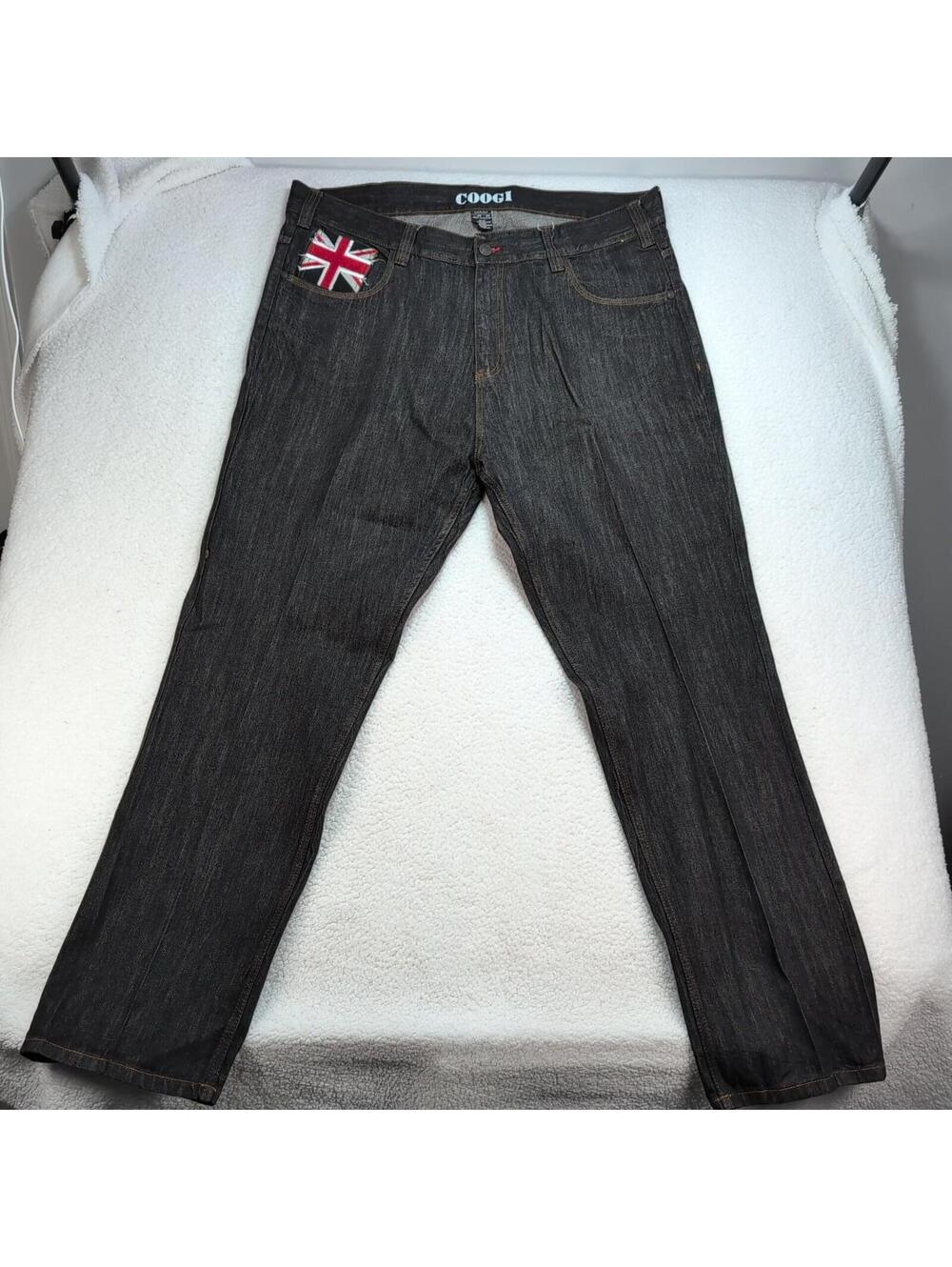Coogi Jeans Mens 46x34 Y2K Australian Flag Patch Denim Dark Blue